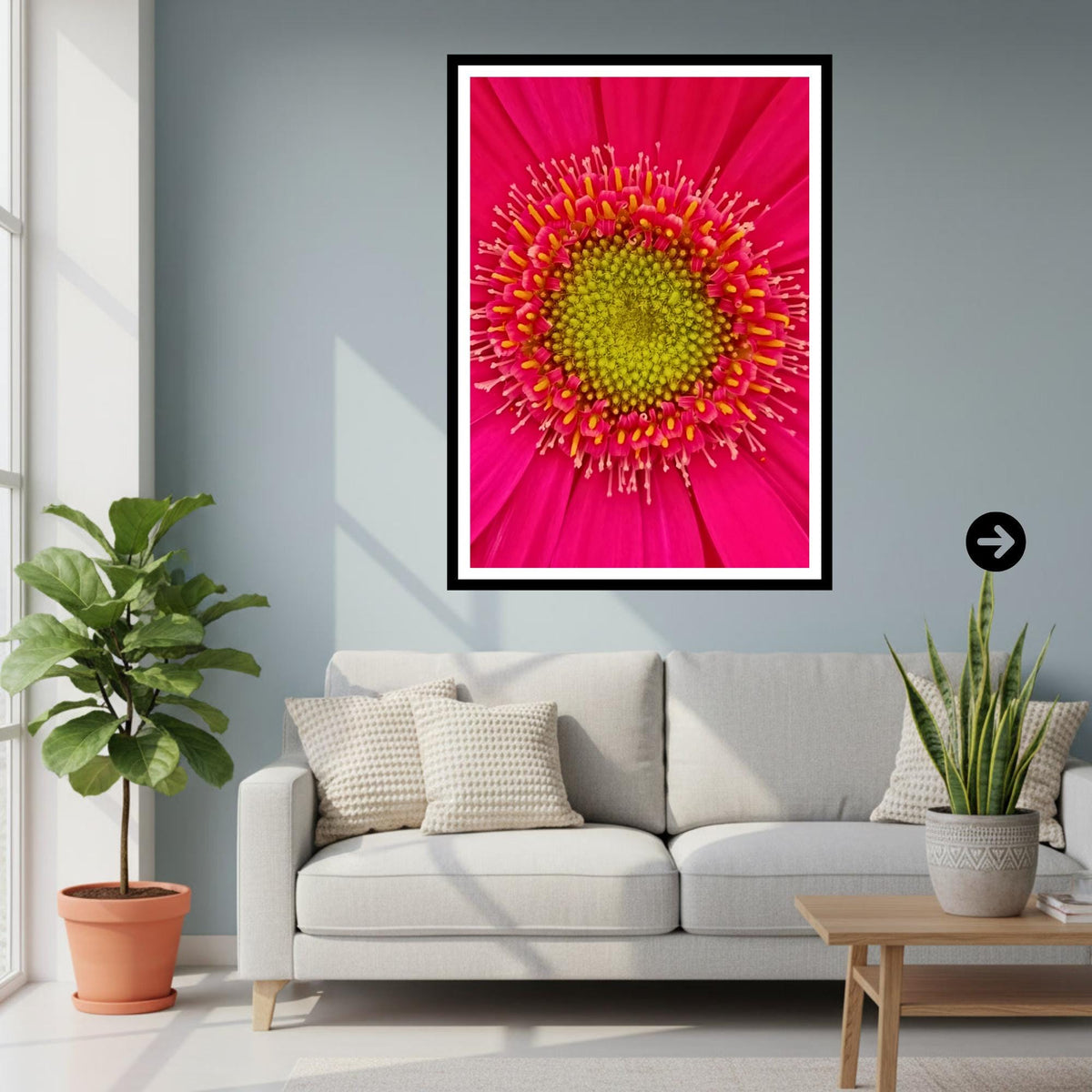 Pink Gerbera Daisy Macro Print, Vibrant Floral Wall Art, Botanical Decor