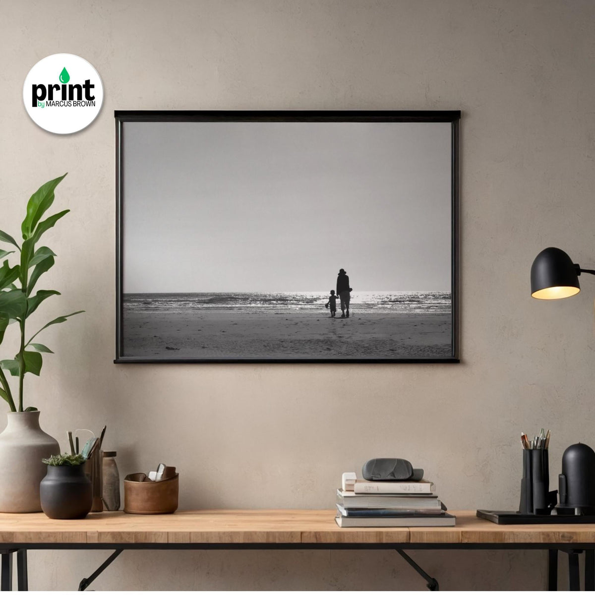 Devon Beach Art Print: Adult and Child Holding Hands