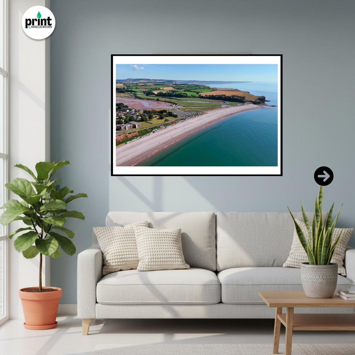 Budleigh Salterton Drone Photograph, Devon Coastal Wall Art, Jurassic Coast Print