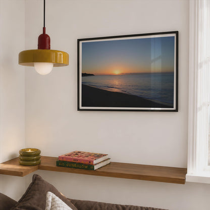Coastal Sunrise Seascape Poster mockup - Corner Bedroom Mockup - Landscape