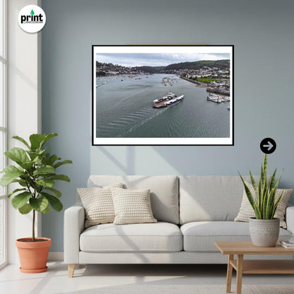 Dartmouth Higher Ferry Drone Photograph, River Dart Wall Art Print