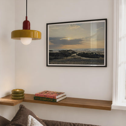 Coastal Sunset Beach Poster mockup - Corner Bedroom Mockup - Landscape