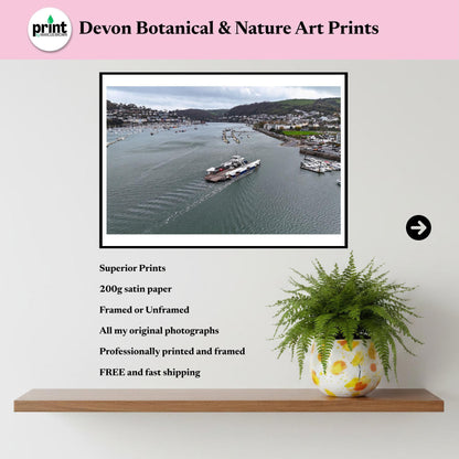 Dartmouth Higher Ferry Drone Photograph, River Dart Wall Art Print