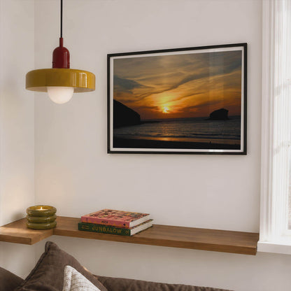 Coastal Sunset Poster mockup - Corner Bedroom Mockup - Landscape