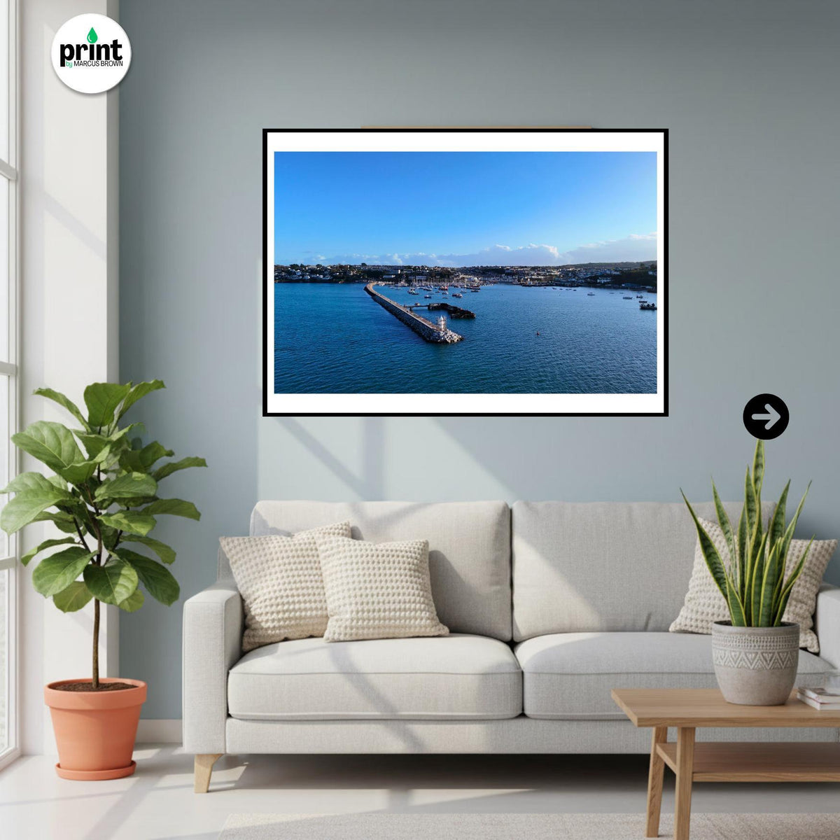 Brixham Breakwater Print, Devon Drone Photography, Coastal Wall Art