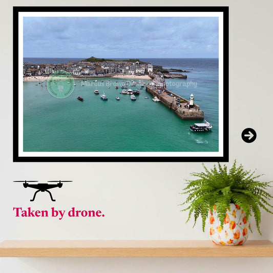 St Ives Harbour Drone Print, Cornwall Coastal Wall Art, Seaside Photography