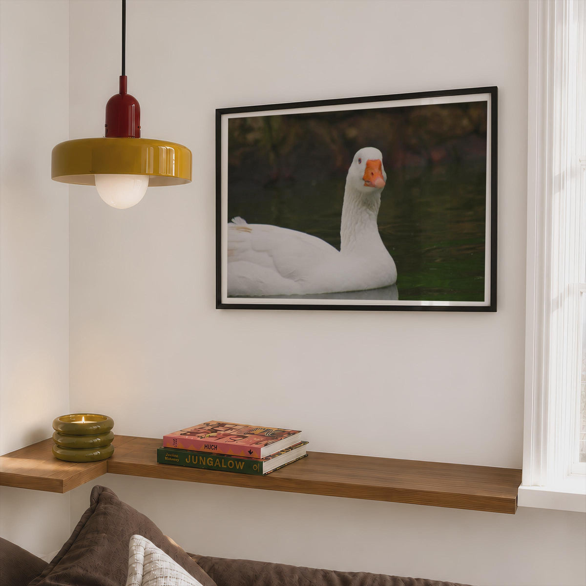White Goose Photography Poster, Swan Lake Bird Framed-Print, Wildlife Wall Art, Nature Pond Print, Waterfowl Decor, Bird Lover Gift