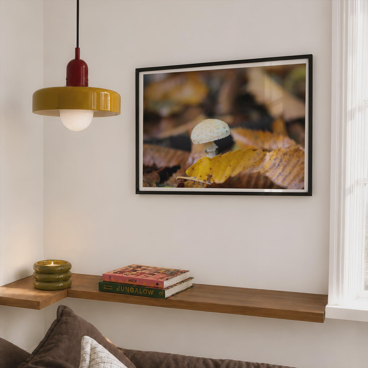 Fungi Mushroom Poster mockup - Corner Bedroom Mockup - Landscape
