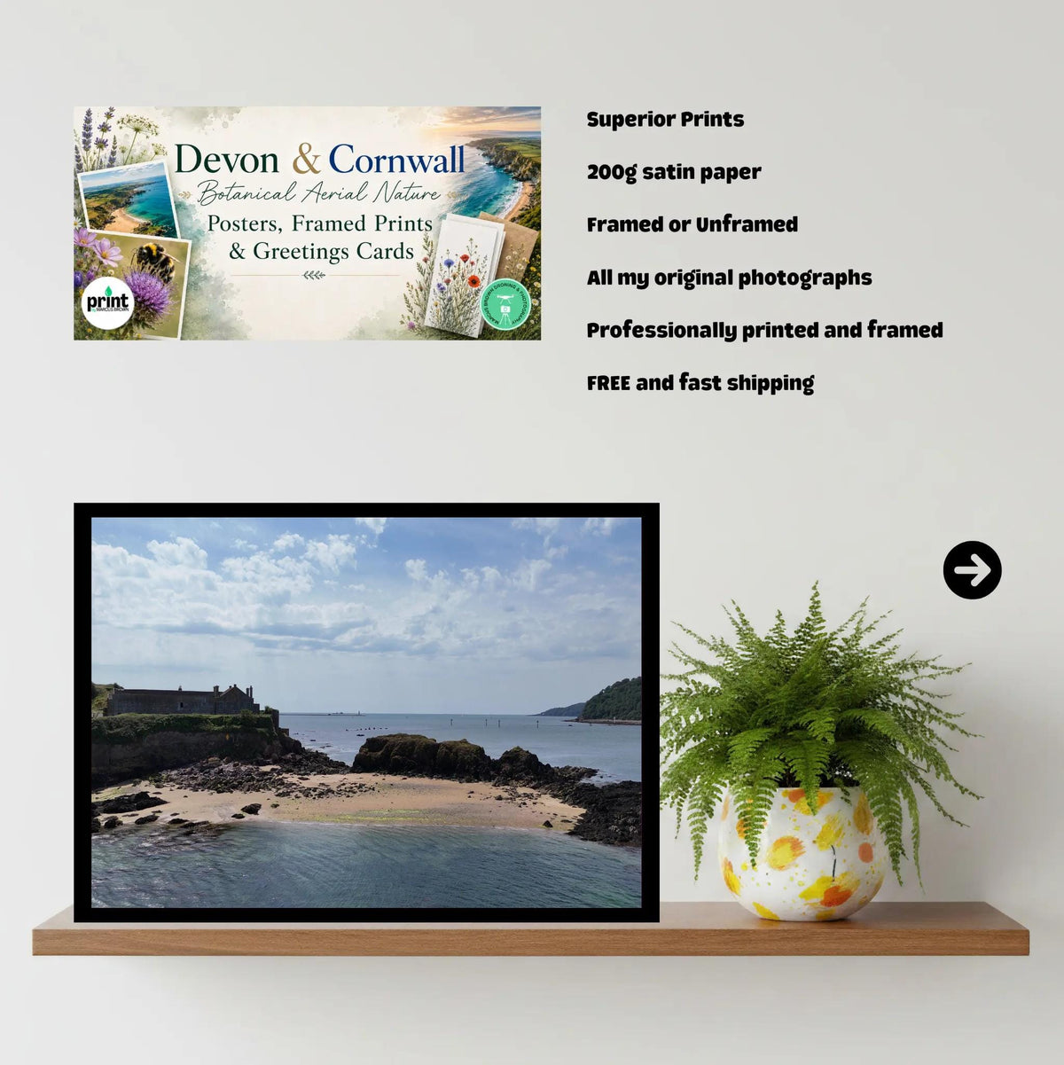 Drake's Island Hidden Beach Print | Coastal Art, Plymouth Sound, Sir Francis Drake, Island Wall Decor, Devon Photography, Secluded Shore