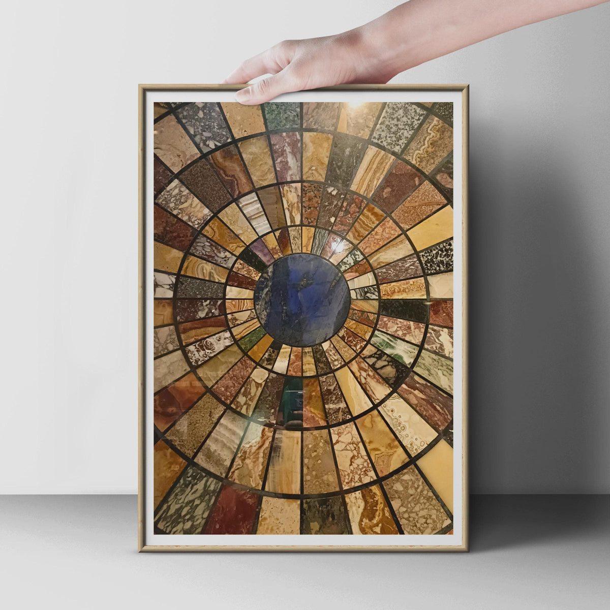 Marble Specimen Table Top Poster, Pietra Dura Mosaic Print, Grand Tour Stone Inlay Wall Art, Classical Interior Decor, Blue Lapis Centre