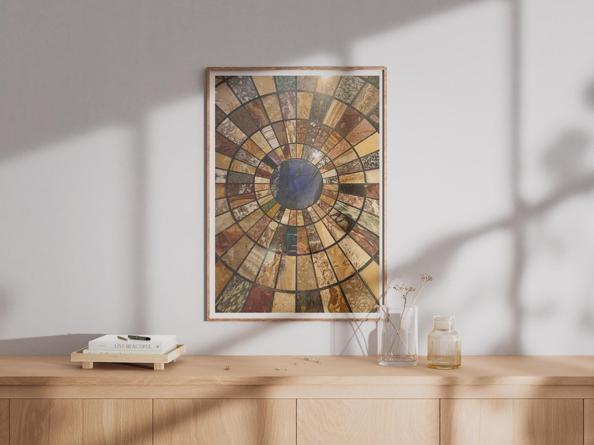 Marble Specimen Table Top Poster, Pietra Dura Mosaic Print, Grand Tour Stone Inlay Wall Art, Classical Interior Decor, Blue Lapis Centre