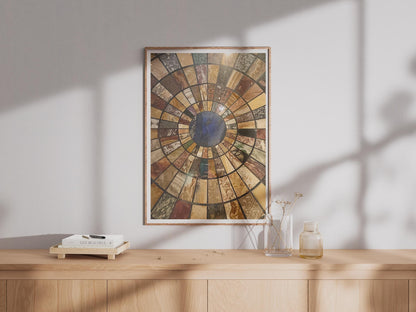 Marble Specimen Table Top Poster, Pietra Dura Mosaic Print, Grand Tour Stone Inlay Wall Art, Classical Interior Decor, Blue Lapis Centre