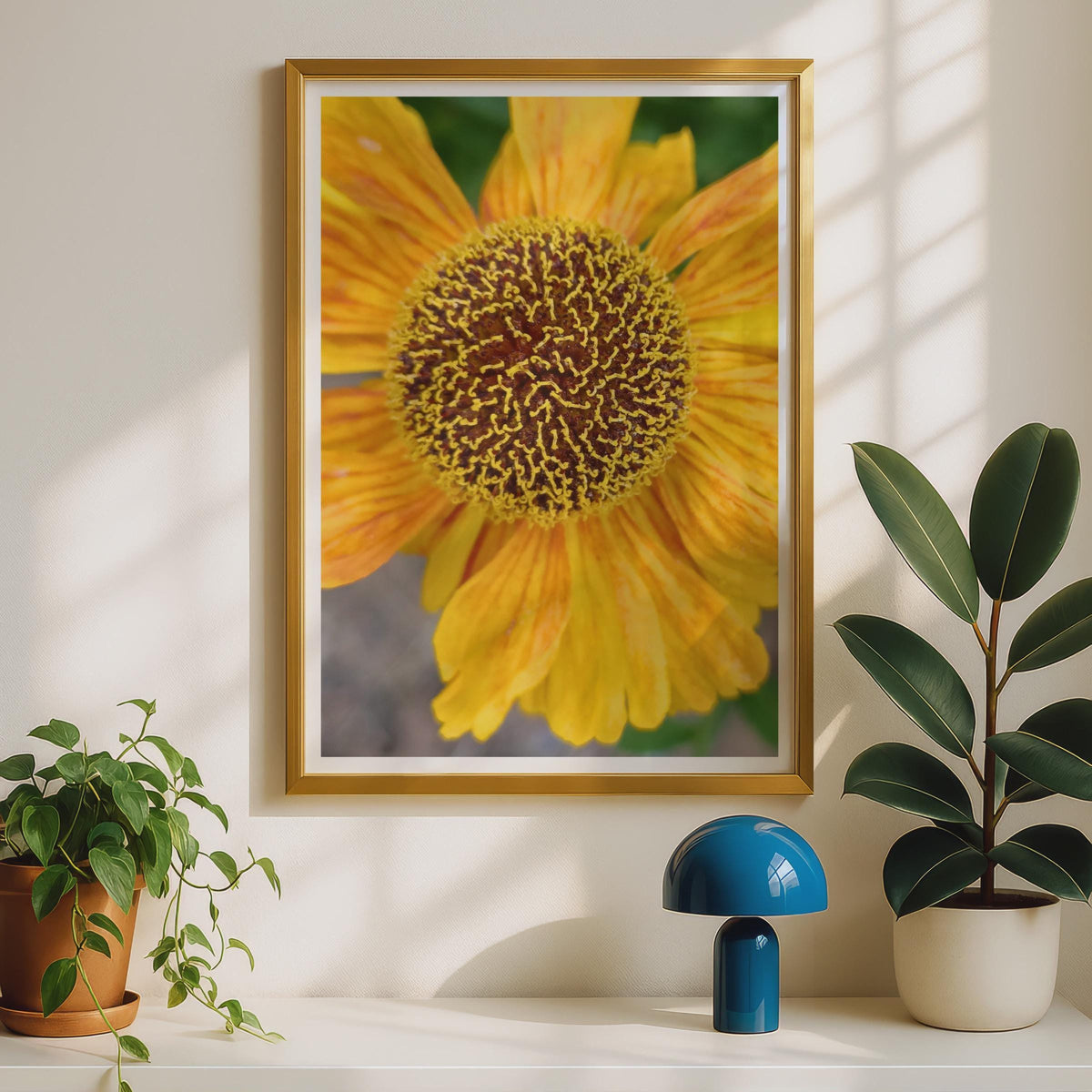 Yellow Orange Flower Close Up Photography Poster, Macro Botanical Wall Art, Sunflower Style Print, Garden Floral Decor, Nature Lover Gift