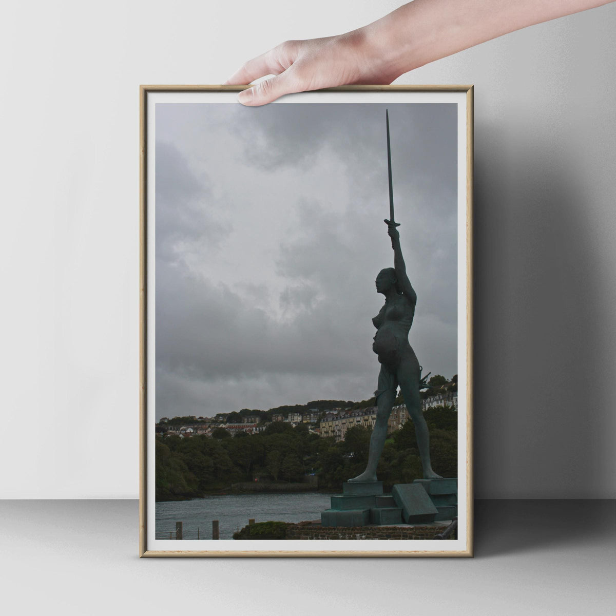 Verity Statue Ilfracombe Print, Damien Hirst Bronze Sculpture, Devon Coastal Wall Art, Dramatic Moody Sky Photography Poster