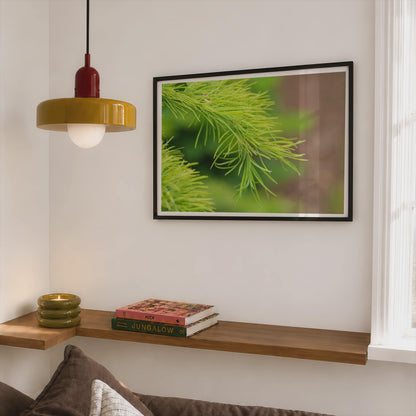 Pine Needle Close Up Botanical Poster, Fresh Green Conifer Framed-Print, Nature Wall Art, Macro Photography Print for Living Room Decor