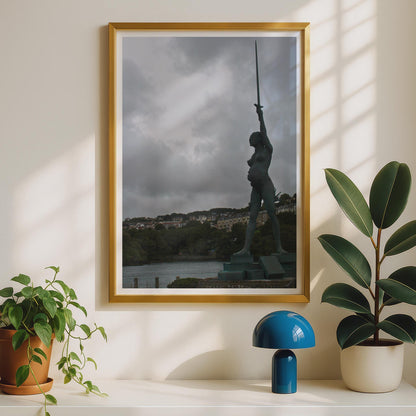 Verity Statue Ilfracombe Print, Damien Hirst Bronze Sculpture, Devon Coastal Wall Art, Dramatic Moody Sky Photography Poster