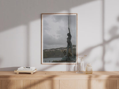 Verity Statue Ilfracombe Print, Damien Hirst Bronze Sculpture, Devon Coastal Wall Art, Dramatic Moody Sky Photography Poster