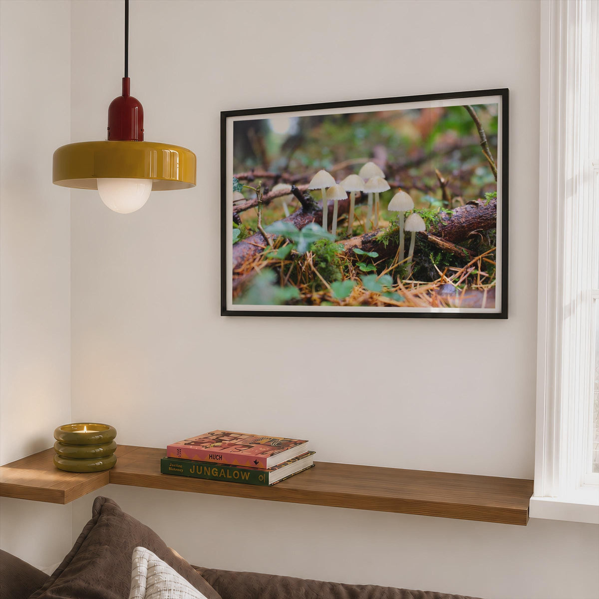 Woodland Fungi Poster mockup - Corner Bedroom Mockup - Landscape