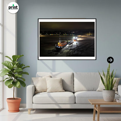 Exmouth RNLI Lifeboat Night Recovery Print | Devon Coastal Wall Art, Maritime Photography