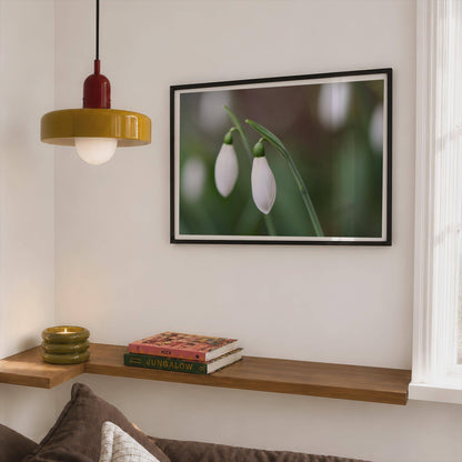 Snowdrop Flower Poster, White Spring Floral Framed-Print, Close Up Botanical Wall Art, Nature Photography Print, Green Garden Decor