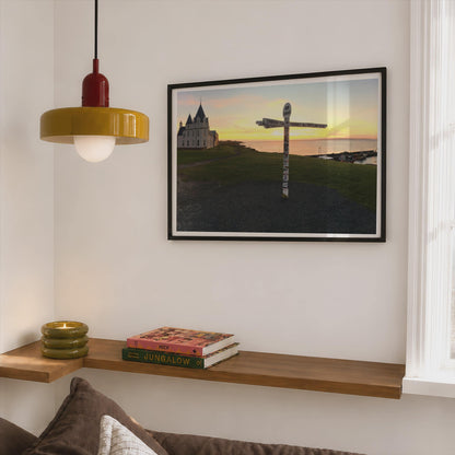 John O'Groats Sunset Poster mockup - Corner Bedroom Mockup - Landscape
