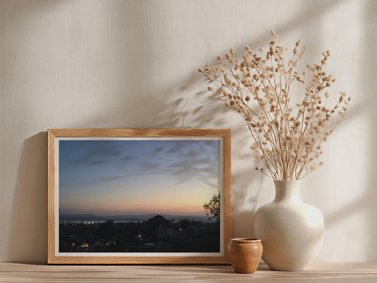 Dusk Over Town and Estuary Landscape Poster mockup - Neutral_Mockup_Studio_509