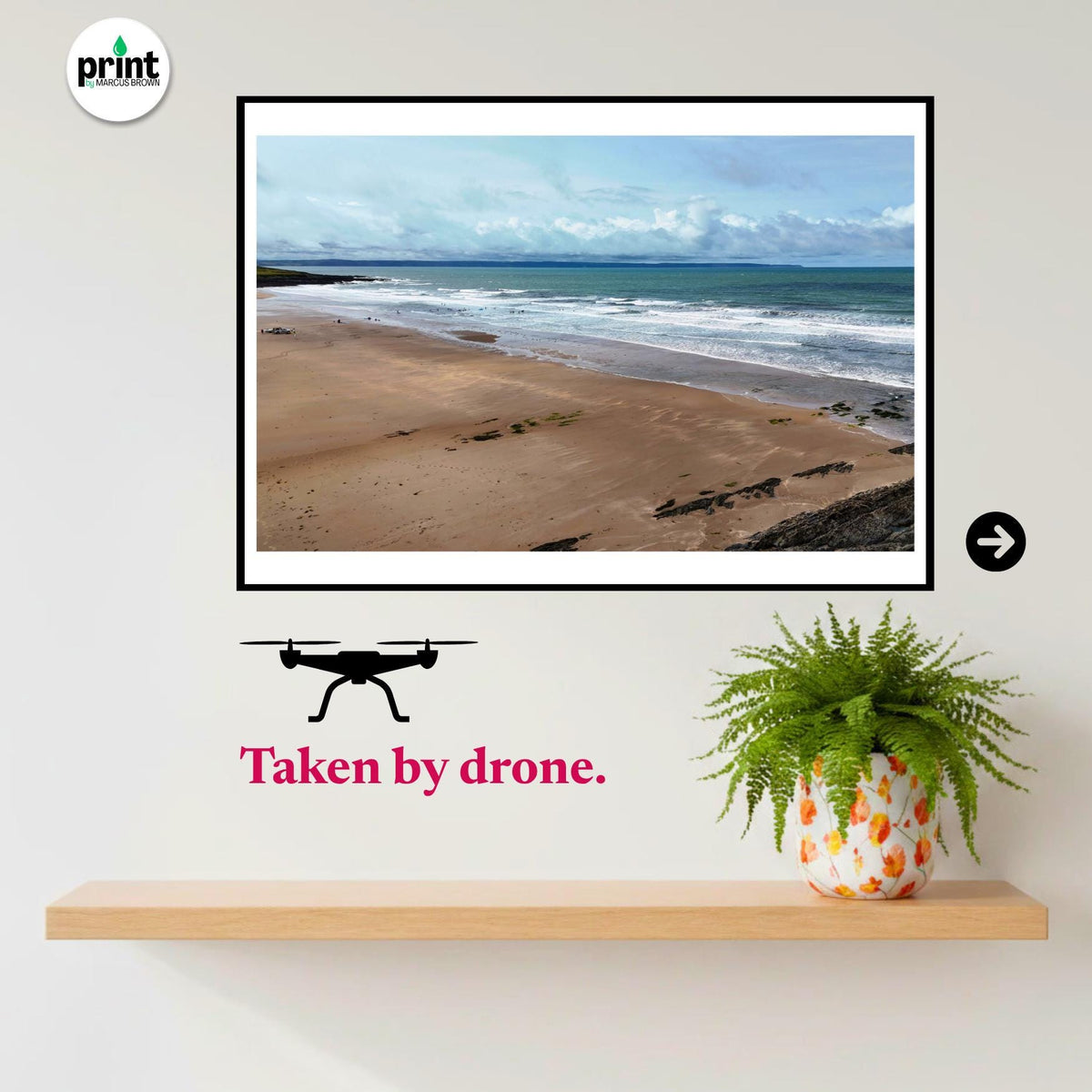 Croyde Beach Drone Photograph, North Devon Coastal Wall Art Print