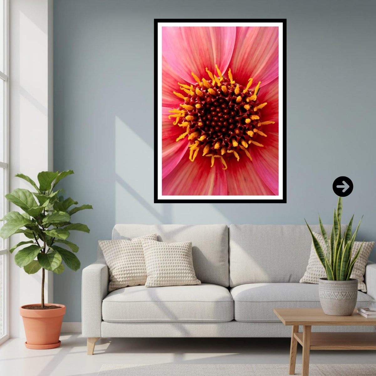 Pink Dahlia Macro Photography Print, Vibrant Botanical Fine Art, Cottagecore Decor