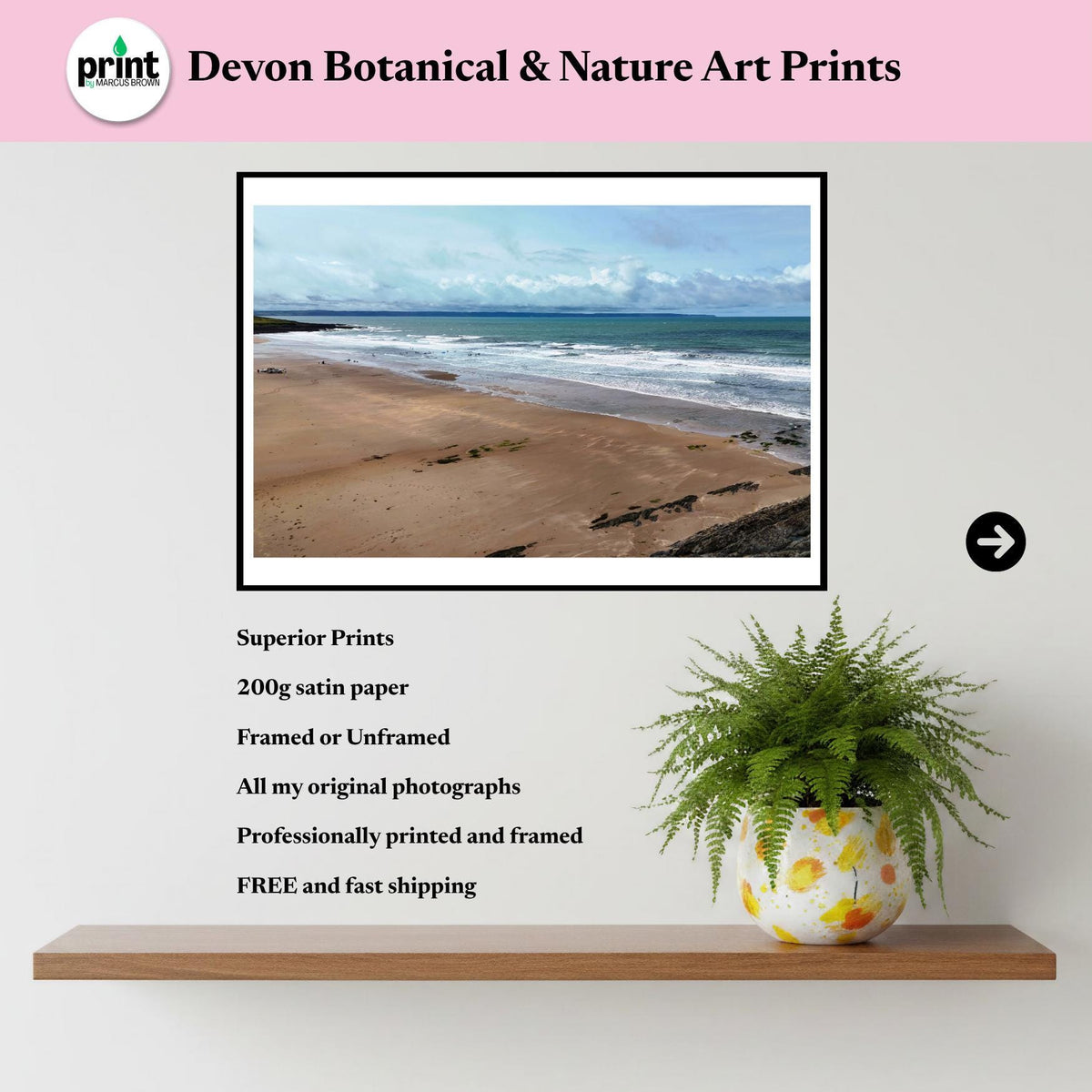 Croyde Beach Drone Photograph, North Devon Coastal Wall Art Print