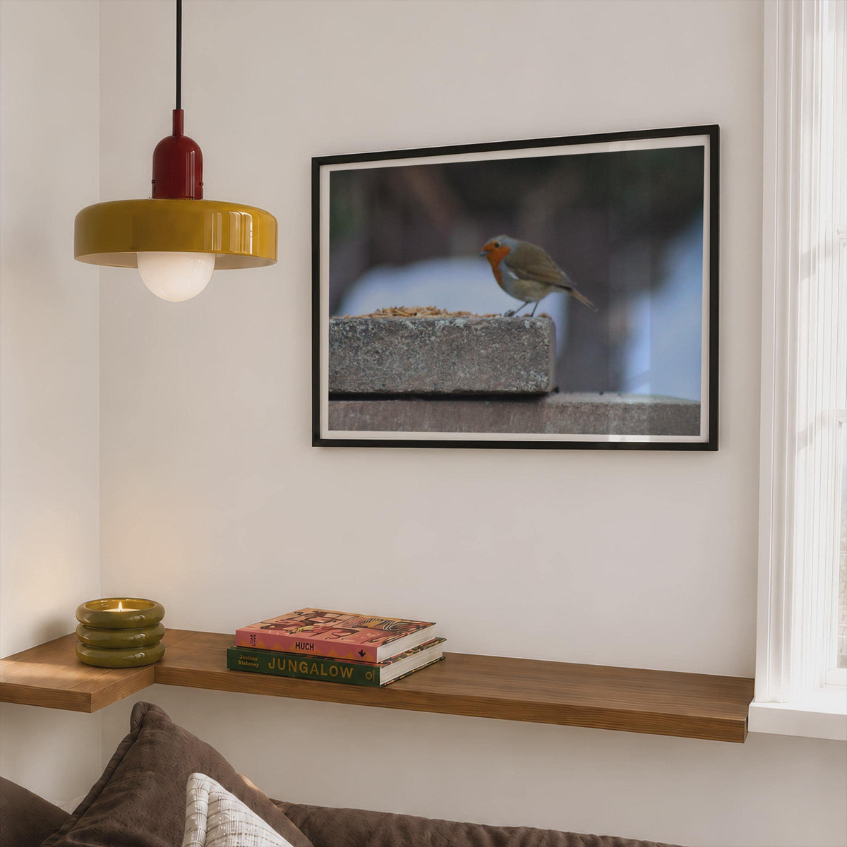 Robin Redbreast Wildlife Poster, Winter Garden Bird Framed-Print, British Robin Photography Wall Art, Nature Lover Gift