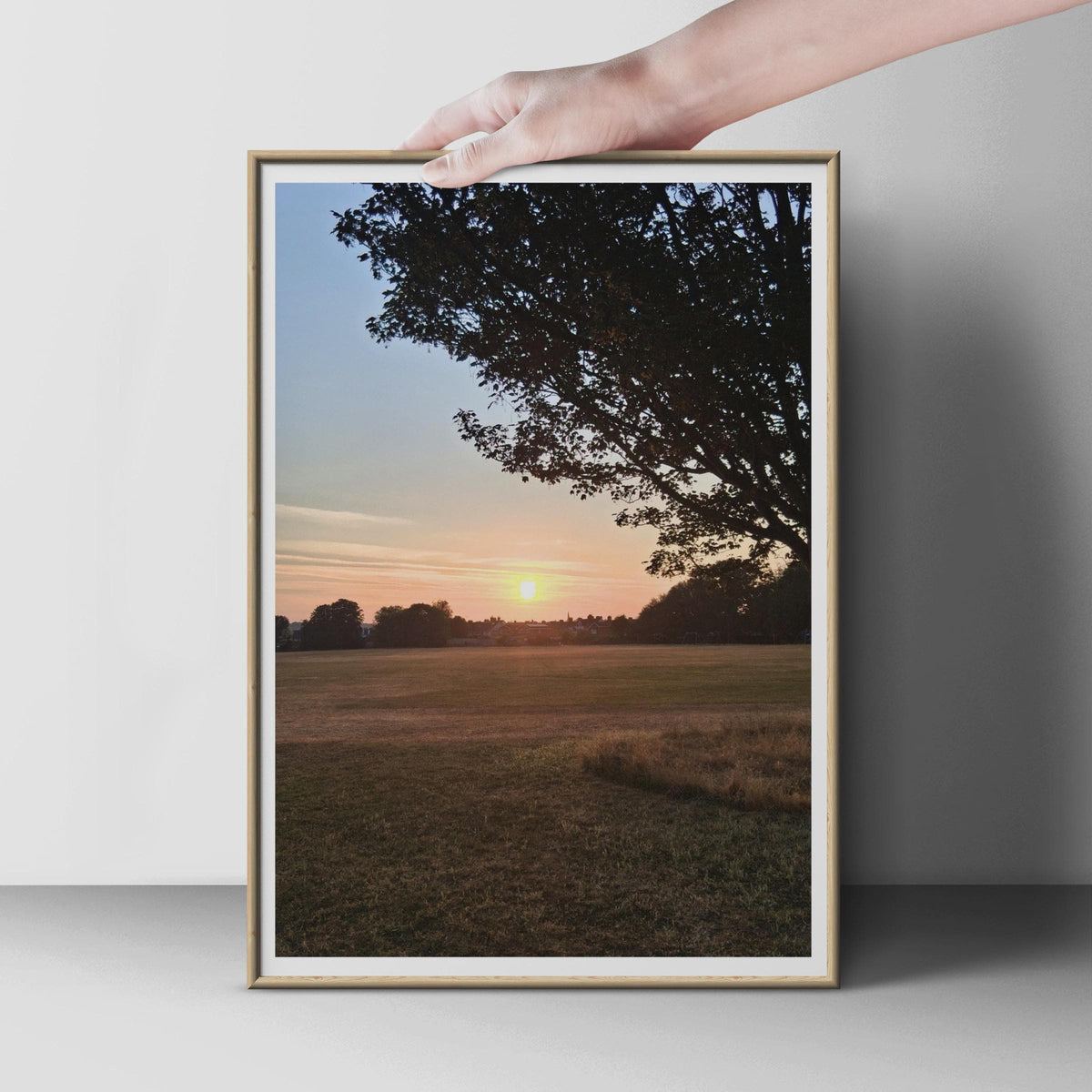 Sunset Over English Park Poster, Tree Silhouette Wall Art, Golden Hour Nature Print, Peaceful Landscape, Living Room Decor