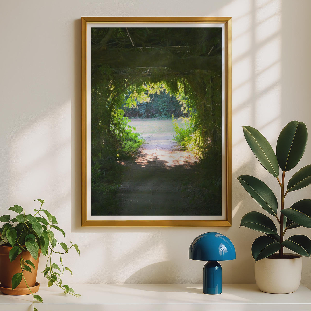 Garden Tunnel Arch Photography Print, Green Leafy Pergola Path Poster, Secret Garden Wall Art, Nature Pathway, Botanical Garden Decor