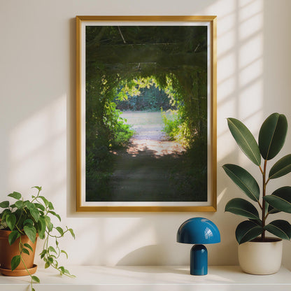 Garden Tunnel Arch Photography Print, Green Leafy Pergola Path Poster, Secret Garden Wall Art, Nature Pathway, Botanical Garden Decor