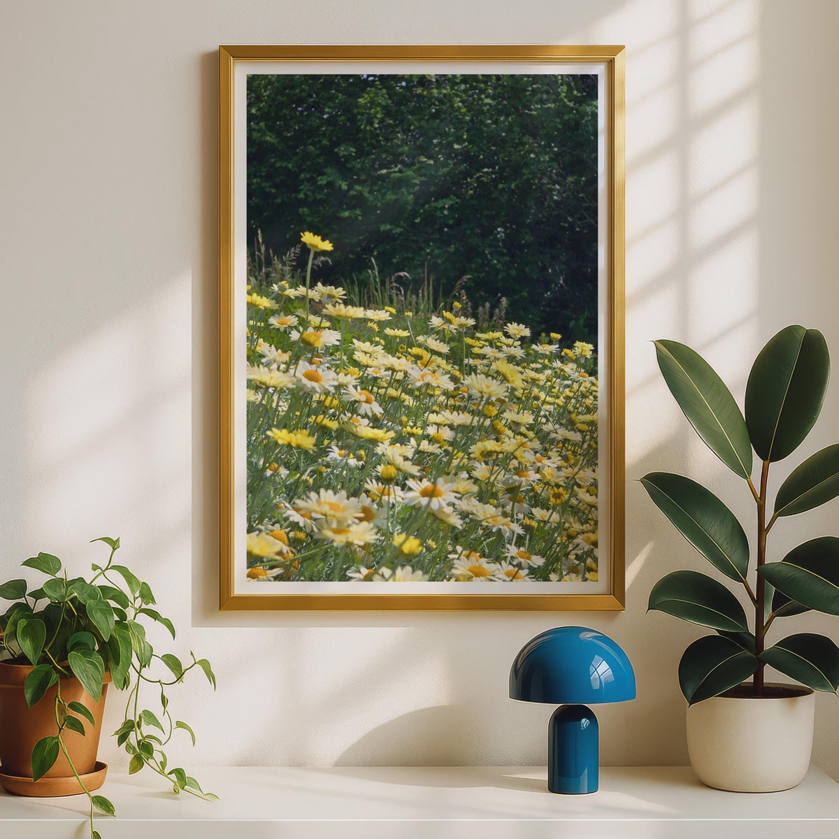 Yellow Daisy Meadow Flower Poster, Summer Wildflower Wall Art, Cottage Garden Print, Nature Photography, Floral Home Decor, Green Yellow