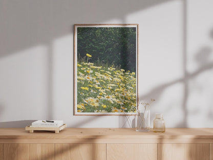 Yellow Daisy Meadow Flower Poster, Summer Wildflower Wall Art, Cottage Garden Print, Nature Photography, Floral Home Decor, Green Yellow