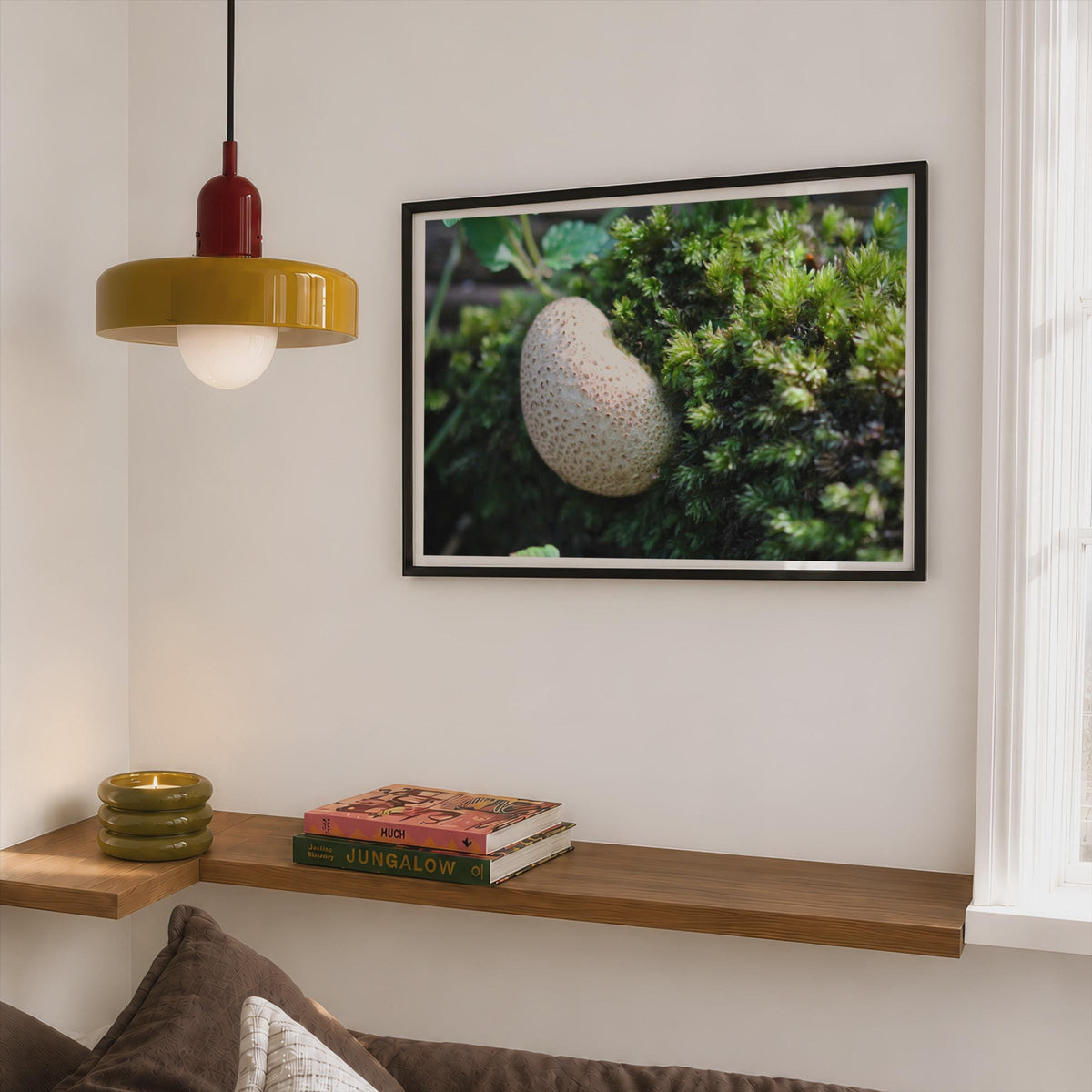 Puffball Mushroom Poster mockup - Corner Bedroom Mockup - Landscape