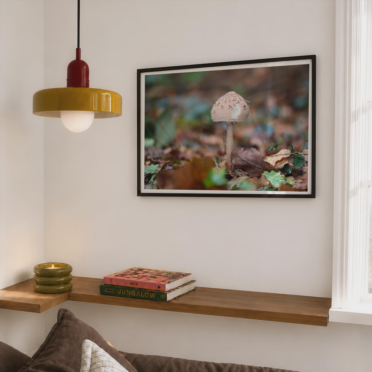 Fungi Woodland Poster mockup - Corner Bedroom Mockup - Landscape