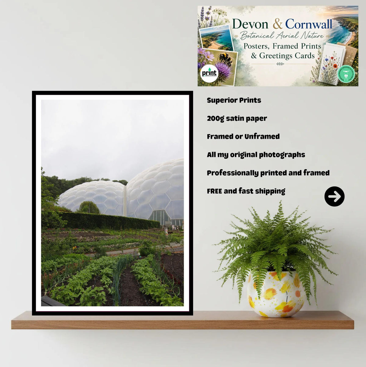 Eden Project Biomes with Kitchen Garden, Cornwall — Wall Art Photography Print
