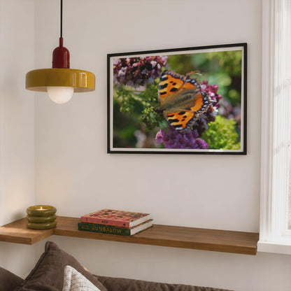 Small Tortoiseshell Butterfly Poster, Wildlife Framed-Print, Orange Nature Wall Art, Garden Insect Print, Buddleia Flower Photography