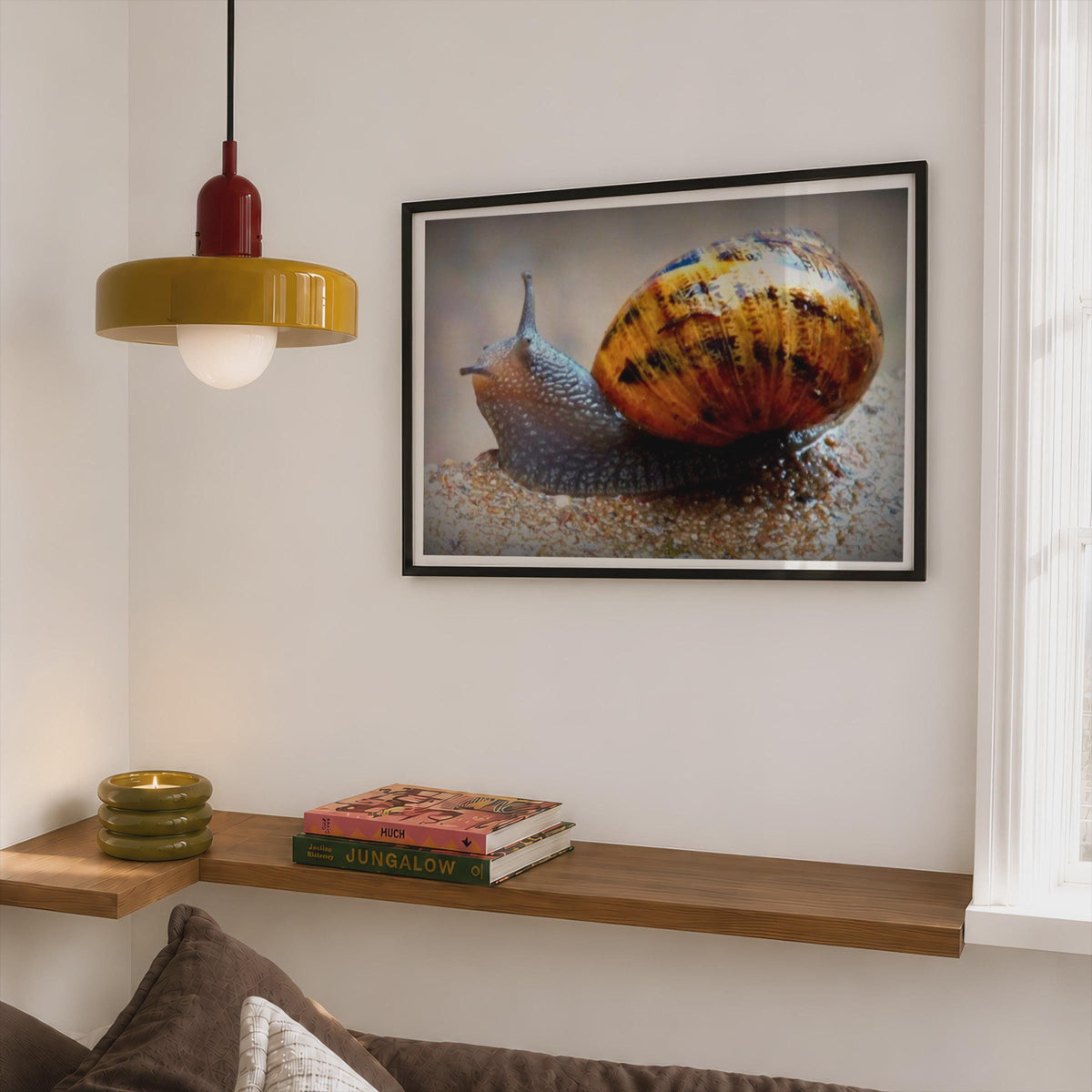 Garden Snail Close Up Poster, Macro Wildlife Photography Print, Framed-Print, Brown Shell Nature Wall Art, Quirky Animal Decor Gift