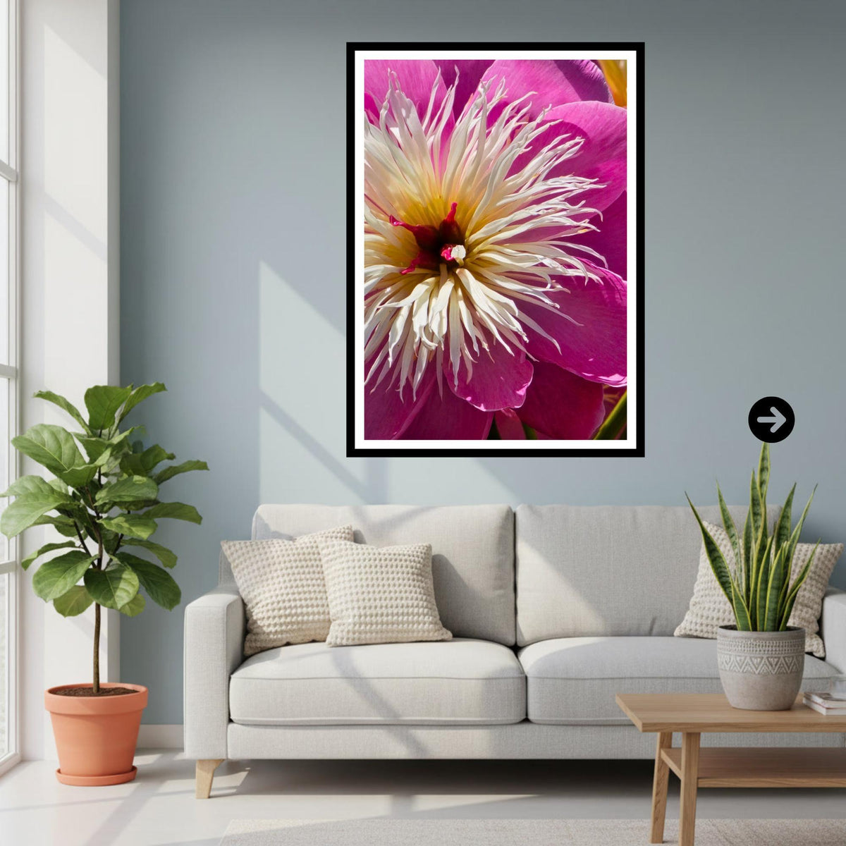 Pink Peony Macro Photography Print: White Centre Botanical Wall Art