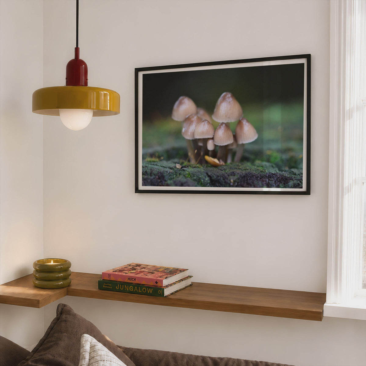 Woodland Fungi Poster mockup - Corner Bedroom Mockup - Landscape