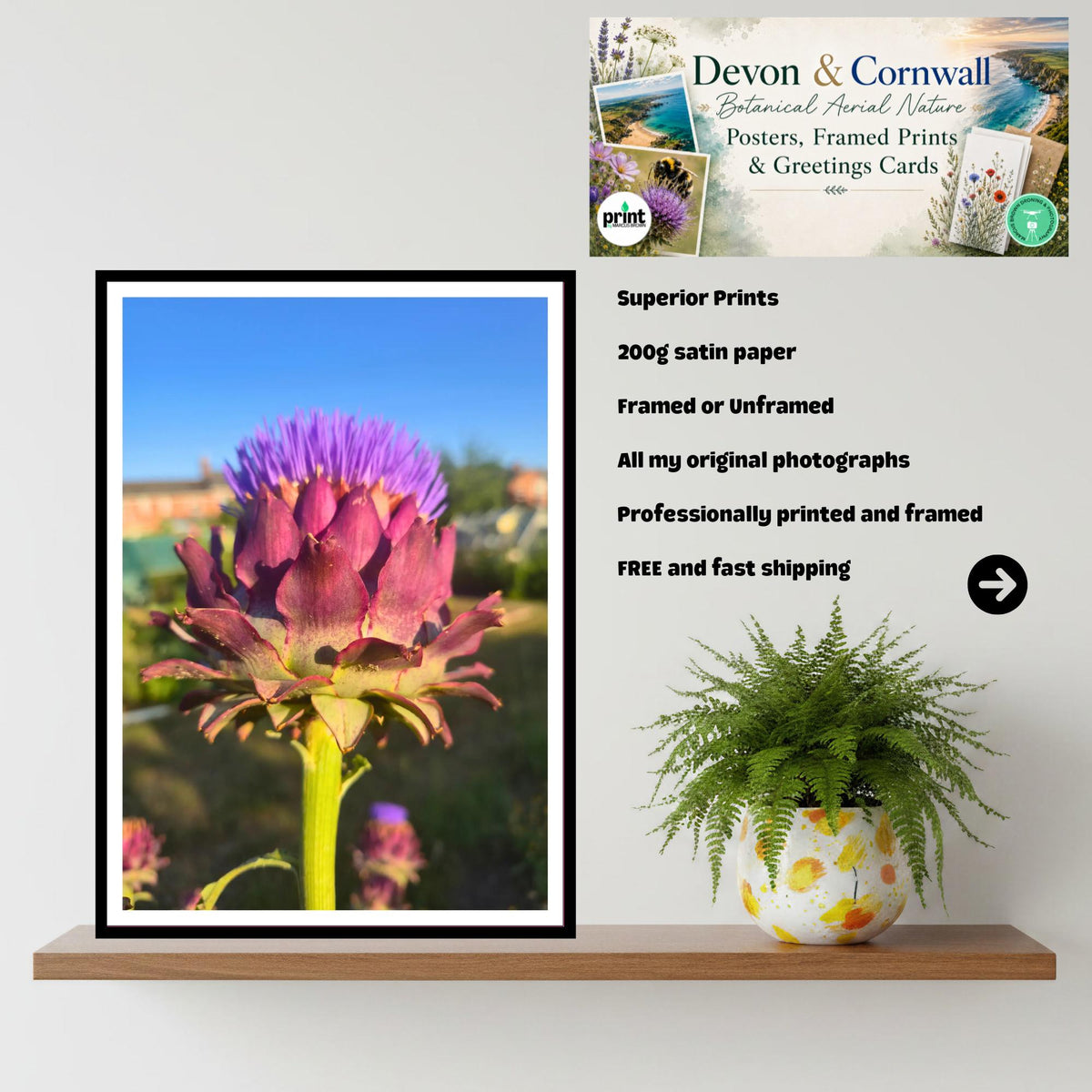 Artichoke Bloom Golden Hour Print, Botanical Wall Art, Foodie Gift, Garden Lover Decor, Nature Photography, Archival Paper, Hope Prosperity