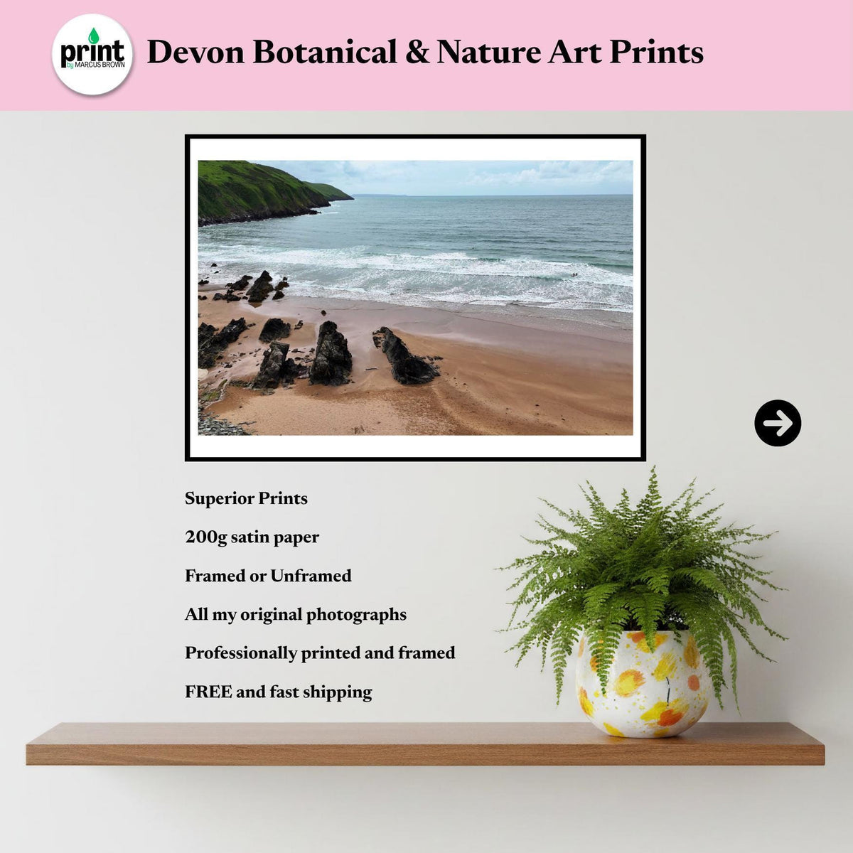 Putsborough Beach Drone Photograph, North Devon Coastal Wall Art Print