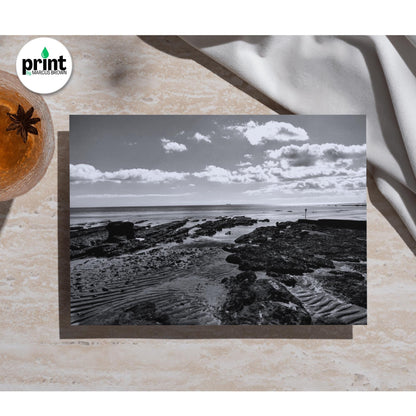 Exmouth Beach Coastal Print, Black and White (Framed or Unframed)