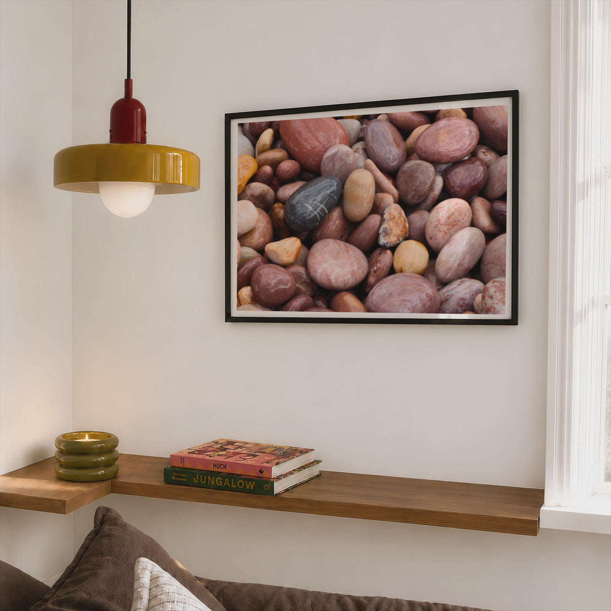 Budleigh Salterton Pebbles poster, Devon Beach Stones framed-print, Coastal Wall Art, Earthy Tones Photography Print