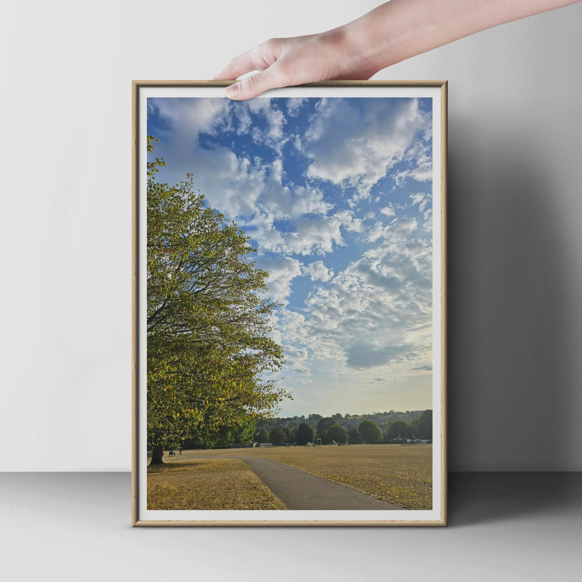 English Park Landscape Photography Poster, Autumn Tree Blue Sky Wall Art, British Countryside Nature Print, Living Room Decor