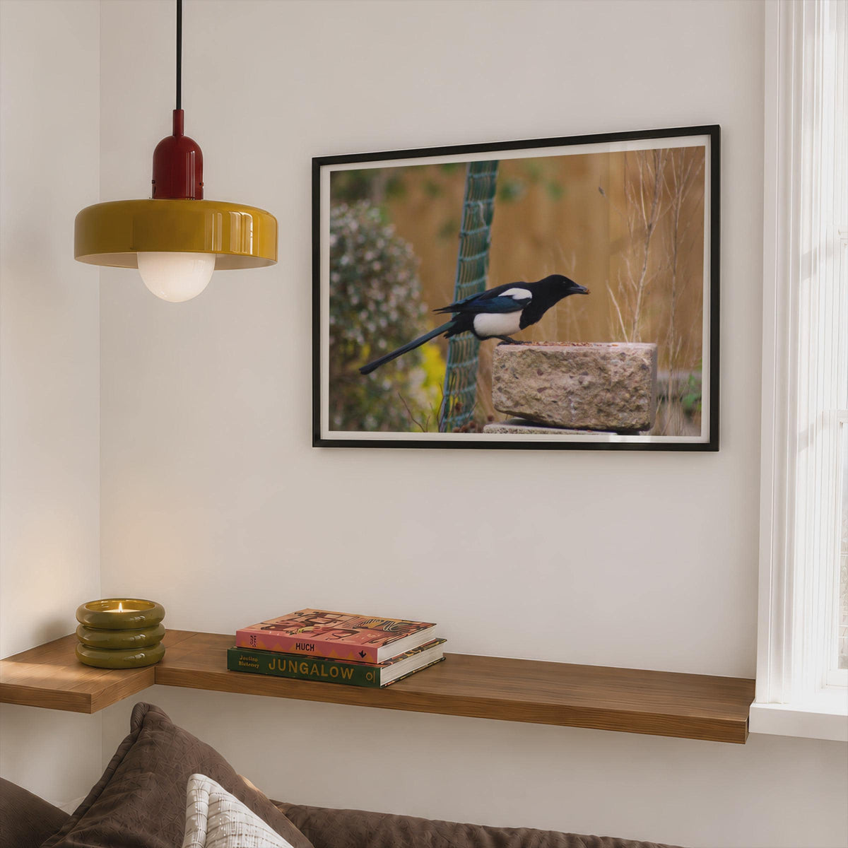 Magpie Garden Bird Poster, Wildlife Photography Framed-Print, Black White Bird Wall Art, Nature Lover Gift, British Garden Bird Print