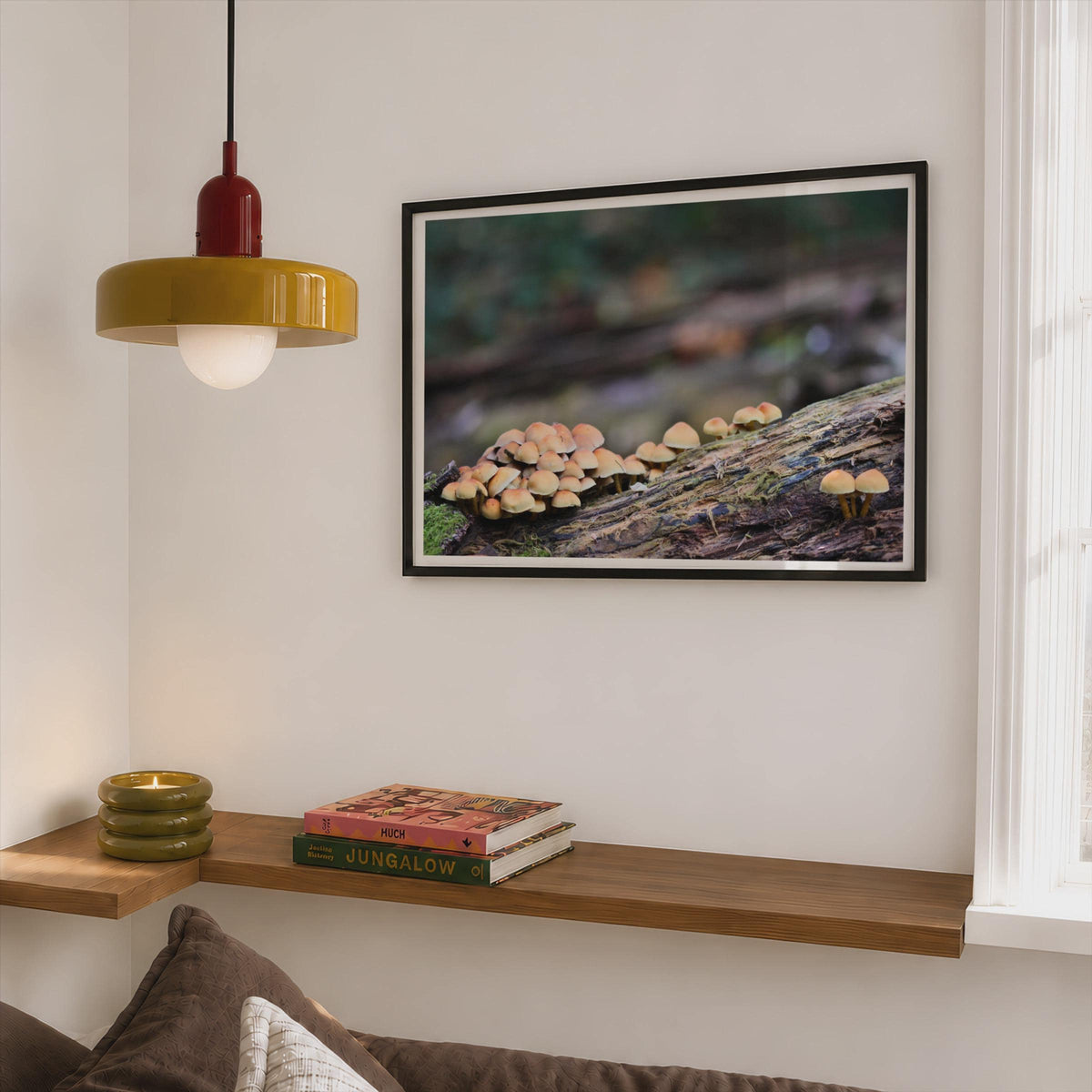Fungi Mushroom Photography Poster mockup - Corner Bedroom Mockup - Landscape