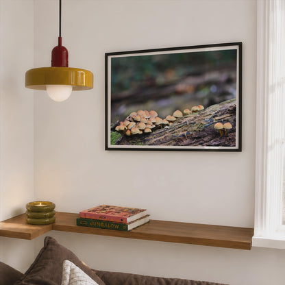 Fungi Mushroom Photography Poster mockup - Corner Bedroom Mockup - Landscape